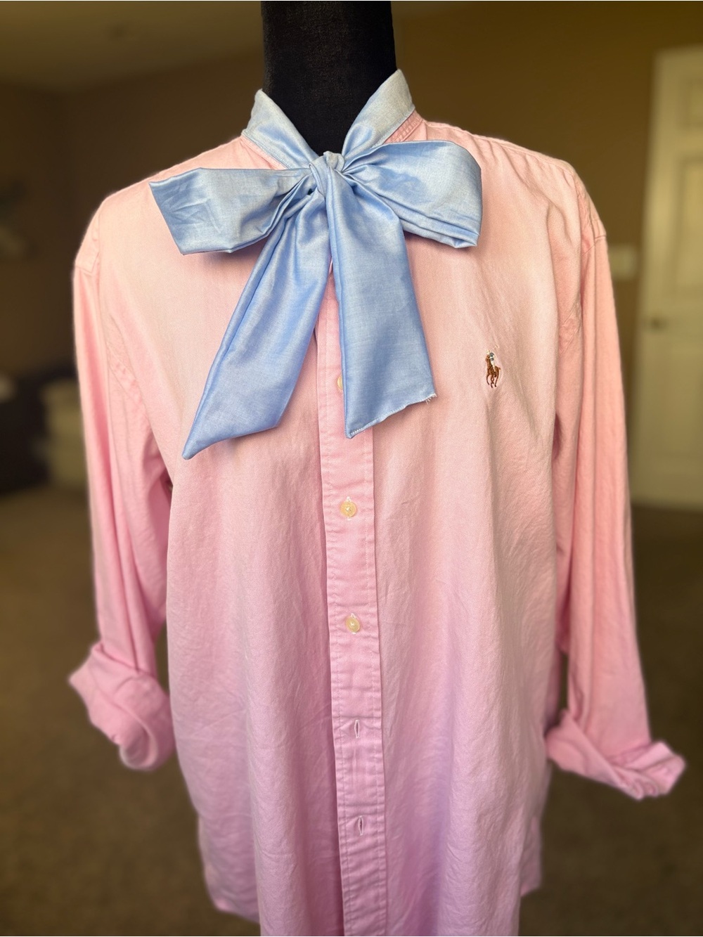 Polo by Ralph Lauren Pink Button-Down with Light Blue Bow size small